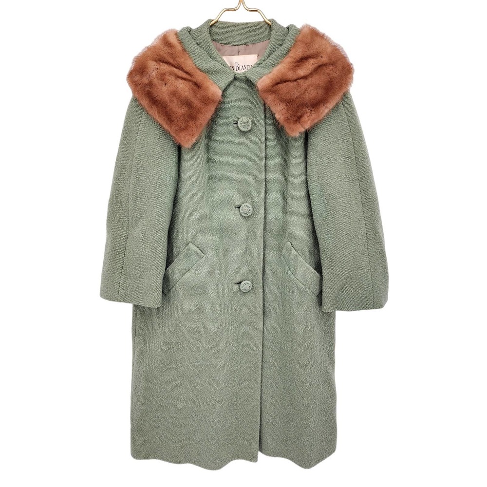 Vintage Maison Blanche 50's A Siaria Cashmere Wool Coat w/ Sable Mink Fur Collar